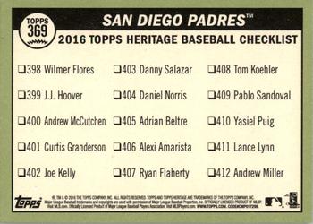 2016 Topps Heritage #369 San Diego Padres Back