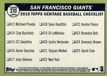 2016 Topps Heritage #370 San Francisco Giants Back
