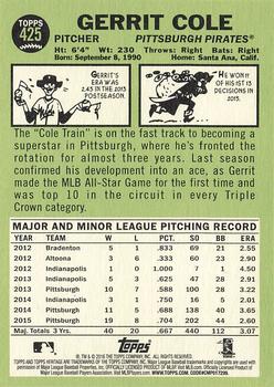 2016 Topps Heritage #425 Gerrit Cole Back