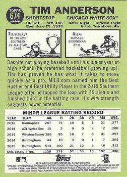 2016 Topps Heritage #674 Tim Anderson Back