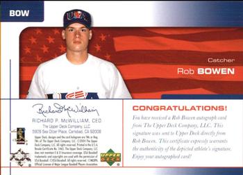 2004 Upper Deck USA 25th Anniversary - Signatures Blue Ink #BOW Rob Bowen Back