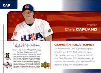 2004 Upper Deck USA 25th Anniversary - Signatures Blue Ink #CAP Chris Capuano Back
