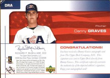 2004 Upper Deck USA 25th Anniversary - Signatures Blue Ink #DRA Danny Graves Back