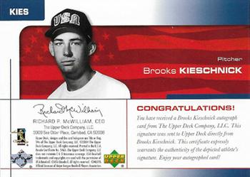 2004 Upper Deck USA 25th Anniversary - Signatures Blue Ink #KIES Brooks Kieschnick Back