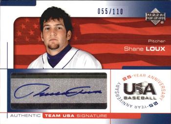 2004 Upper Deck USA 25th Anniversary - Signatures Blue Ink #LOUX Shane Loux Front