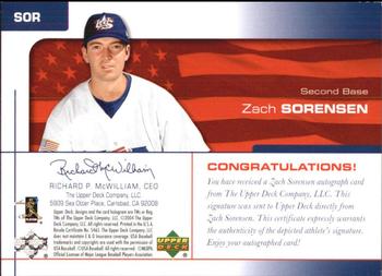 2004 Upper Deck USA 25th Anniversary - Signatures Blue Ink #SOR Zach Sorensen Back