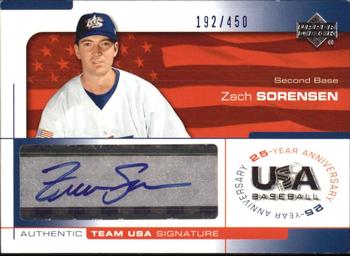 2004 Upper Deck USA 25th Anniversary - Signatures Blue Ink #SOR Zach Sorensen Front