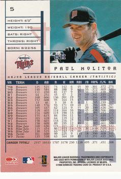 1998 Leaf Rookies & Stars #5 Paul Molitor Back