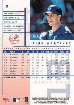 1998 Leaf Rookies & Stars #8 Tino Martinez Back