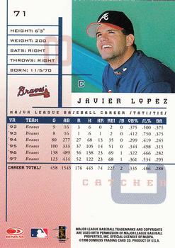 1998 Leaf Rookies & Stars #71 Javier Lopez Back