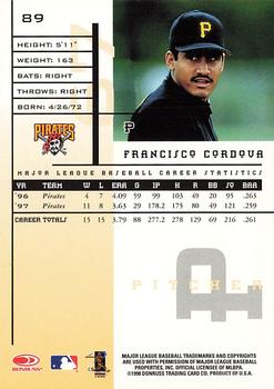 1998 Leaf Rookies & Stars #89 Francisco Cordova Back