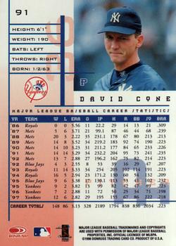 1998 Leaf Rookies & Stars #91 David Cone Back