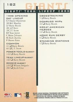 1998 Leaf Rookies & Stars #182 Barry Bonds Back