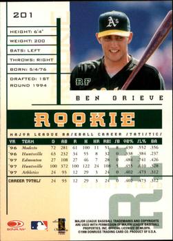 1998 Leaf Rookies & Stars #201 Ben Grieve Back