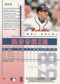 1998 Leaf Rookies & Stars #203 Wes Helms Back