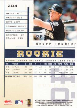 1998 Leaf Rookies & Stars #204 Geoff Jenkins Back