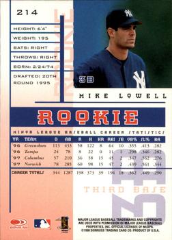 1998 Leaf Rookies & Stars #214 Mike Lowell Back