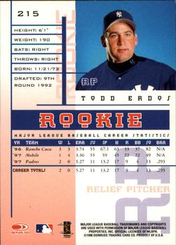 1998 Leaf Rookies & Stars #215 Todd Erdos Back