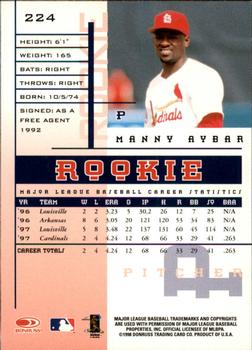 1998 Leaf Rookies & Stars #224 Manny Aybar Back