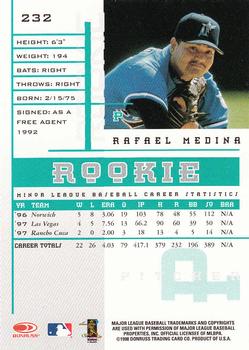 1998 Leaf Rookies & Stars #232 Rafael Medina Back