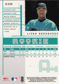 1998 Leaf Rookies & Stars #238 Livan Hernandez Back