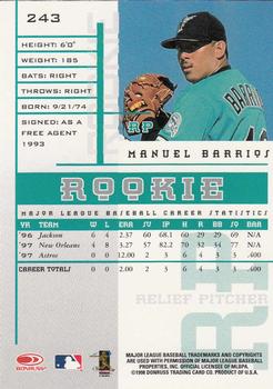 1998 Leaf Rookies & Stars #243 Manuel Barrios Back