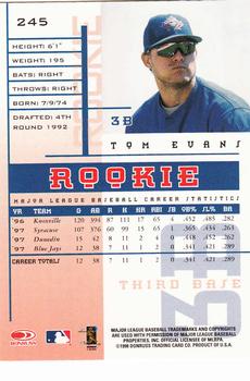 1998 Leaf Rookies & Stars #245 Tom Evans Back