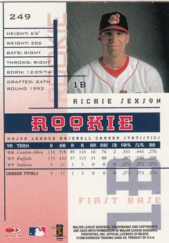 1998 Leaf Rookies & Stars #249 Richie Sexson Back