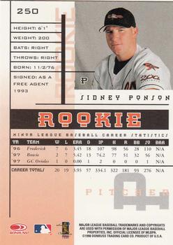 1998 Leaf Rookies & Stars #250 Sidney Ponson Back