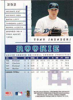 1998 Leaf Rookies & Stars #252 Tony Saunders Back