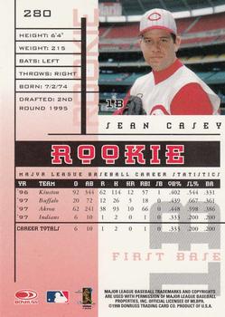 1998 Leaf Rookies & Stars #280 Sean Casey Back