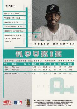 1998 Leaf Rookies & Stars #290 Felix Heredia Back