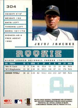 1998 Leaf Rookies & Stars #304 Jesus Sanchez Back