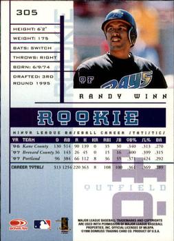 1998 Leaf Rookies & Stars #305 Randy Winn Back