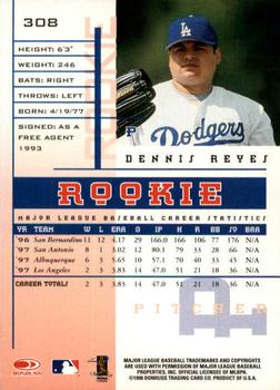 1998 Leaf Rookies & Stars #308 Dennis Reyes Back