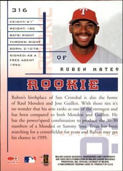 1998 Leaf Rookies & Stars #316 Ruben Mateo Back