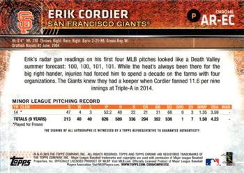 2015 Topps Chrome - Autographed Rookies #AR-EC Erik Cordier Back