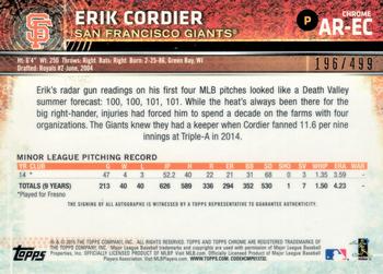 2015 Topps Chrome - Autographed Rookies Refractor #AR-EC Erik Cordier Back