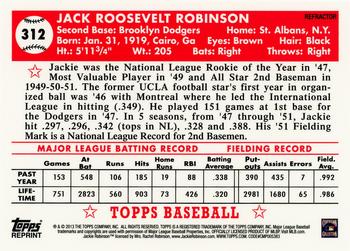 2013 Topps - Factory Set Bonus: Jackie Robinson Chrome Refractors #312 Jackie Robinson Back