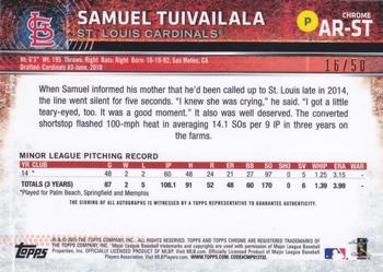 2015 Topps Chrome - Autographed Rookies Gold Refractors #AR-ST Samuel Tuivailala Back