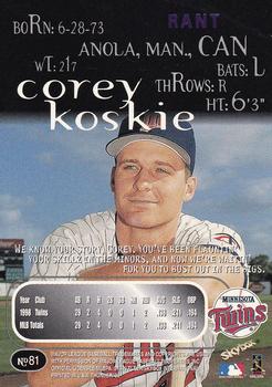 1999 SkyBox Thunder - Rant #81 Corey Koskie Back