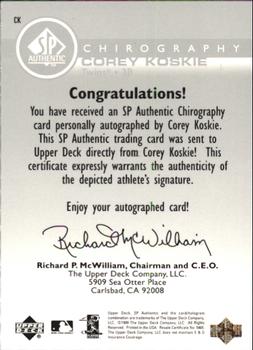 1999 SP Authentic - Chirography #CK Corey Koskie  Back