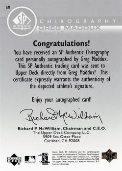 1999 SP Authentic - Chirography #GM Greg Maddux  Back