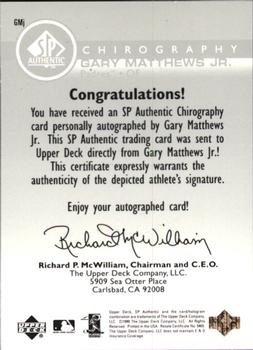 1999 SP Authentic - Chirography #GMj Gary Matthews Jr.  Back