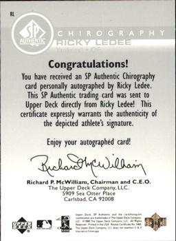 1999 SP Authentic - Chirography #RL Ricky Ledee  Back