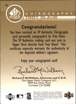 1999 SP Authentic - Chirography Gold #TGL Troy Glaus Back