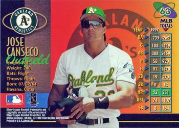 1998 Metal Universe #63 Jose Canseco Back