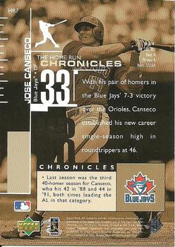 1999 SP Authentic - Home Run Chronicles #HR7 Jose Canseco  Back