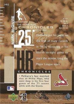 1999 SP Authentic - Home Run Chronicles #HR5 Mark McGwire  Back