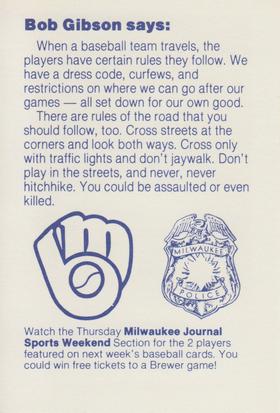 1985 Milwaukee Brewers Police #NNO Bob Gibson Back